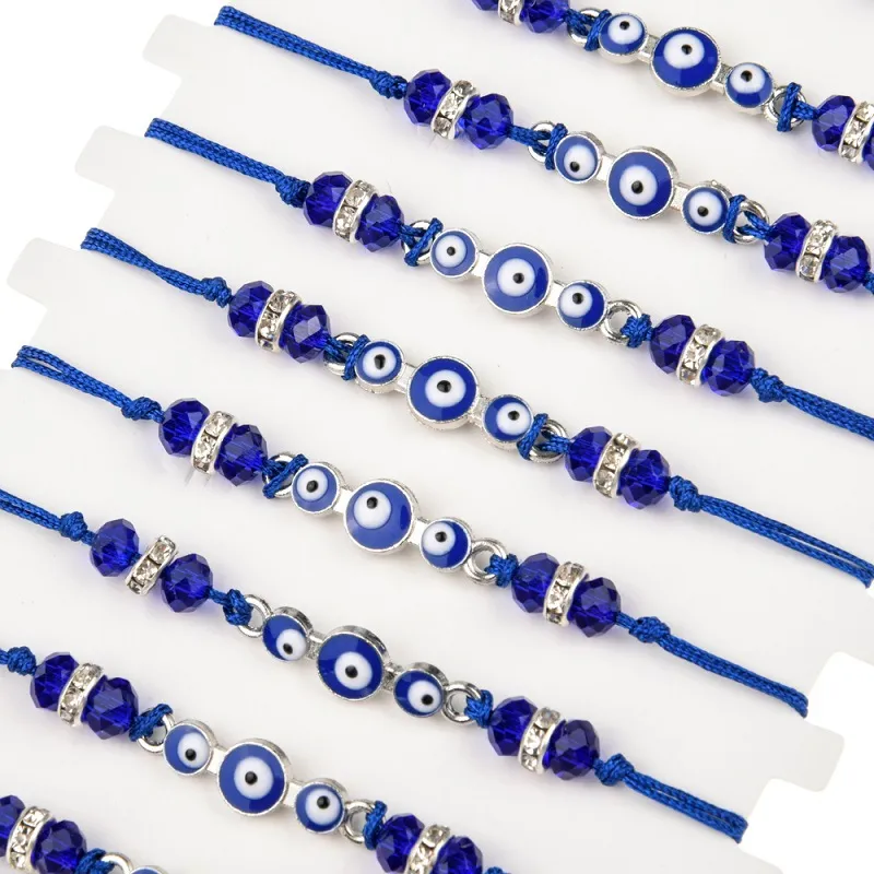 Braccialetti turchia malocchio blu moda regolabile perline di cristallo intrecciato corda braccialetto con ciondolo braccialetti per donne uomini_voghion.com