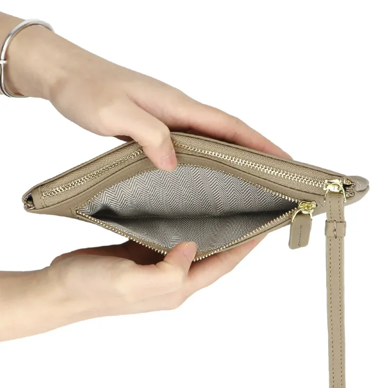 URBAN MASTER Clutch aus echtem Leder in einfarbiger Optik, ultramodische, dünne Handy-Geldbörse mit Reißverschluss,_voghion.com