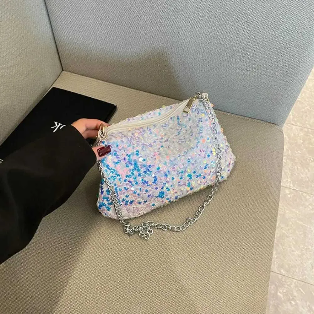 Chain cross body solid color Korean sequin shoulder bag mobile wallet Y241019_voghion.com