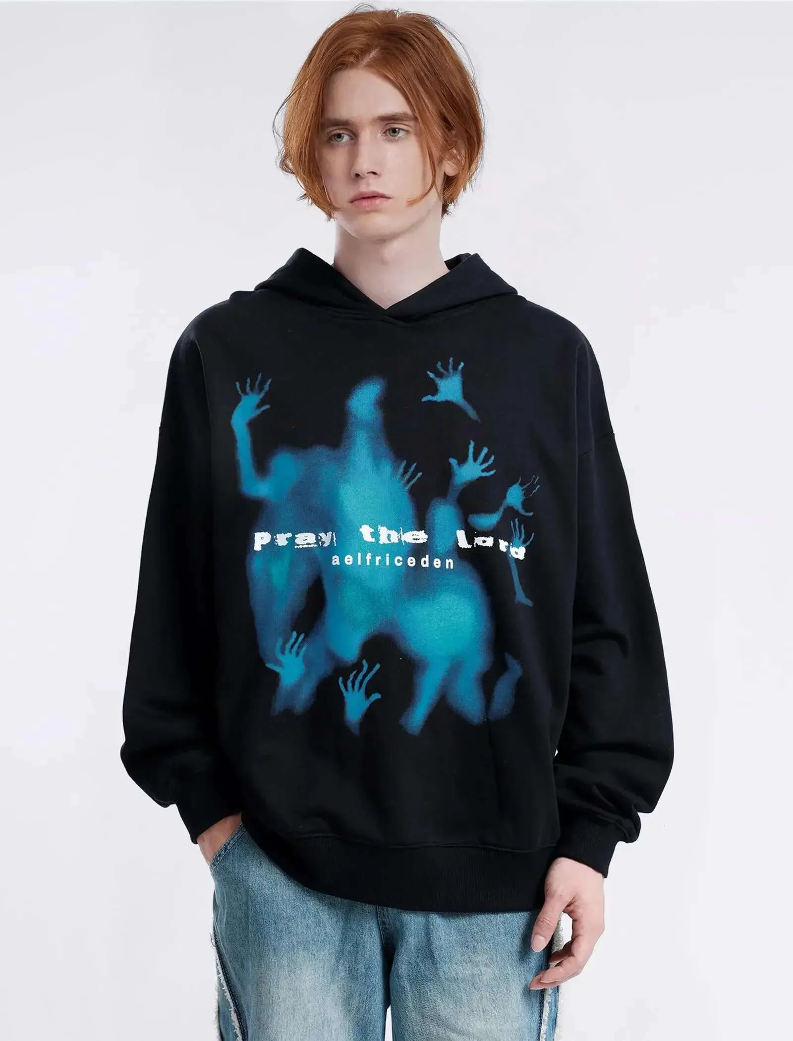 Sweat-shirt à capuche surdimensionné à manches longues, style streetwear, décontracté et à la mode, avec imprimé rétro, motif Eden, par Aelfric_voghion.com