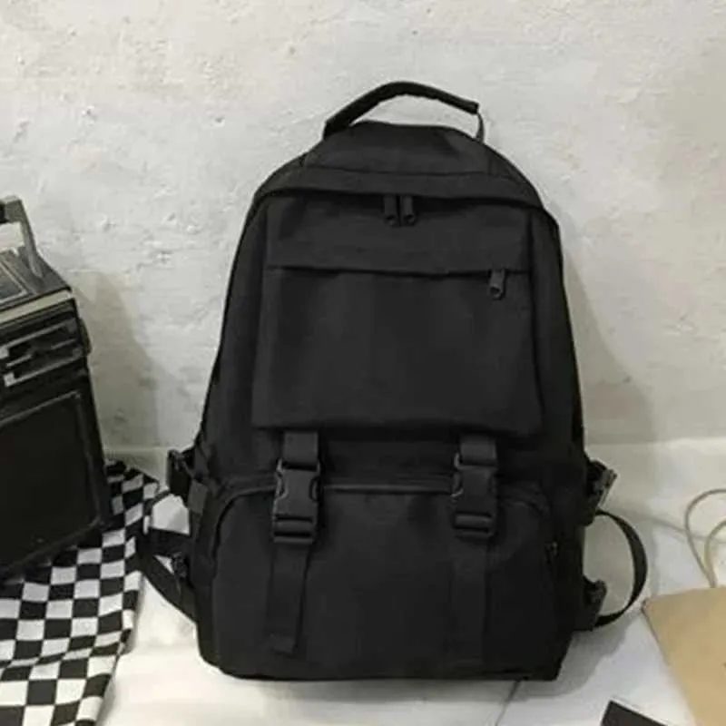 Simple Backpacks Large Capacity Travel Bag Solid Haruku Student Schoolbag Backpack Women Man Unisex High_voghion.com