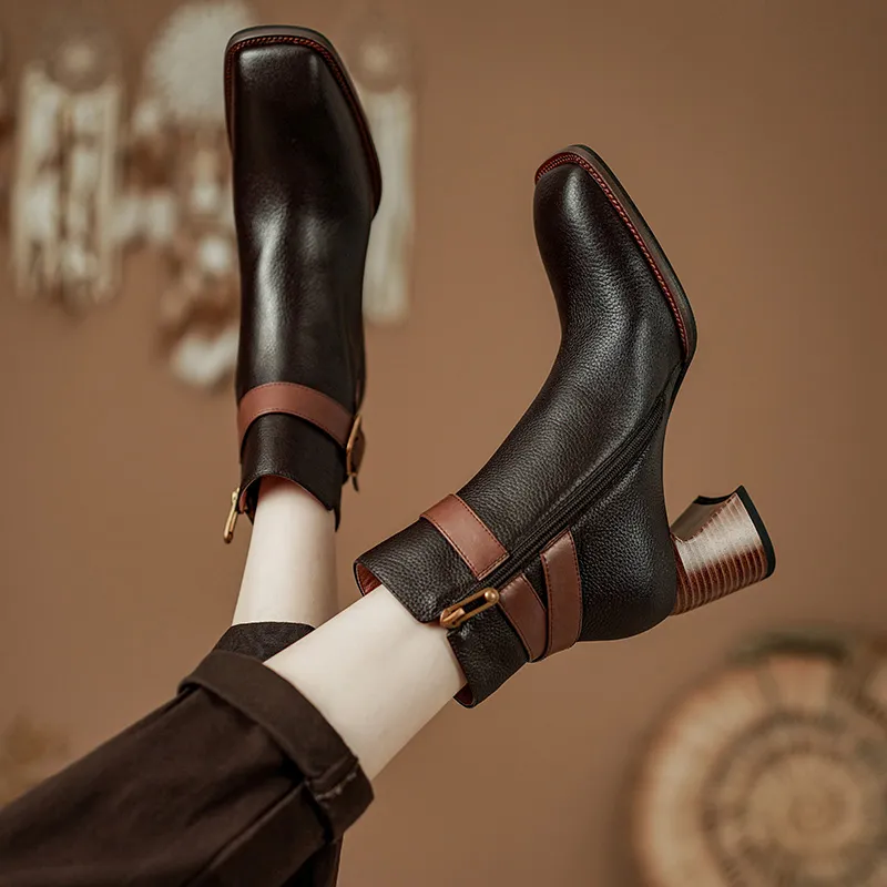 2024 New Autumn Square Toe Chunky Heel Shoes For Ankle Winter Women High Heels Modern Boots A386_voghion.com
