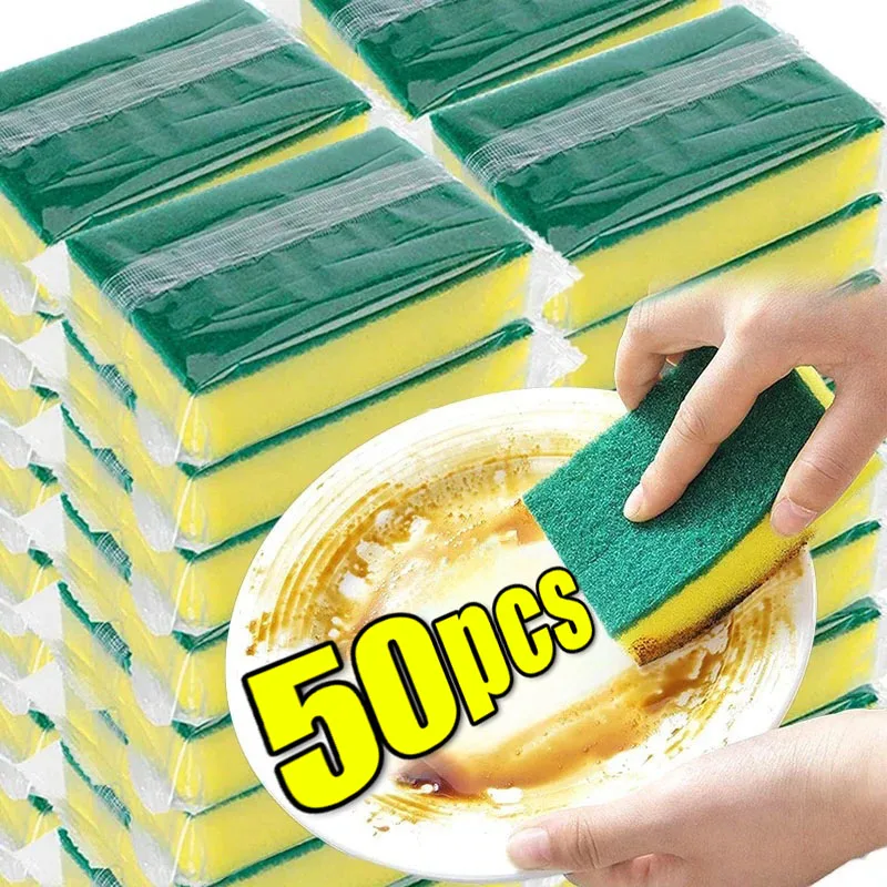 50/2Pcs Kitchen Dishwashing Soft Absorbent Clean Rub Pot Rust Scouring Pad Removing Kits Household Cleaning Brush Sponge_voghion.com