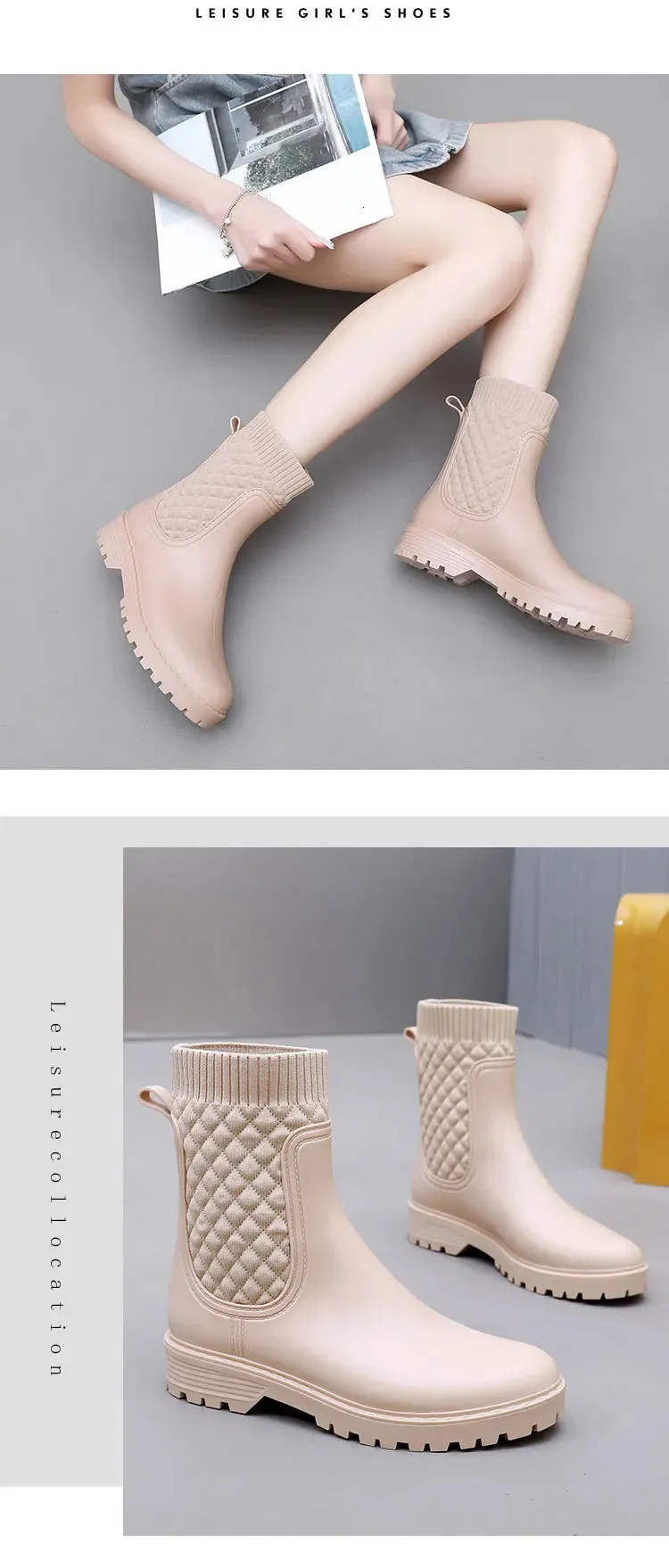 Regenstiefel kariert, lässige Mode, kleine Bein-Wasserschuhe, Damen-Gleitrohr, Regenstiefel für Erwachsene 241126_voghion.com