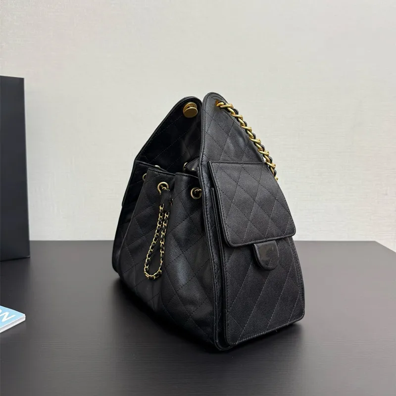 Borse a mano - Borsa hobo nera chic firmata, borsa a tracolla in vera pelle di grande capacità con catene_voghion.com