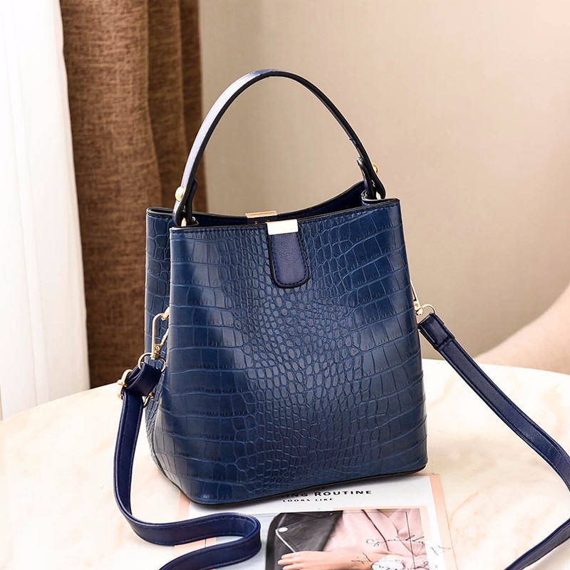 Women's New 2023 Crocodile Pattern Bucket Fashion Shoulder Crossbody Bag Handbag Korean Style Bags_voghion.com