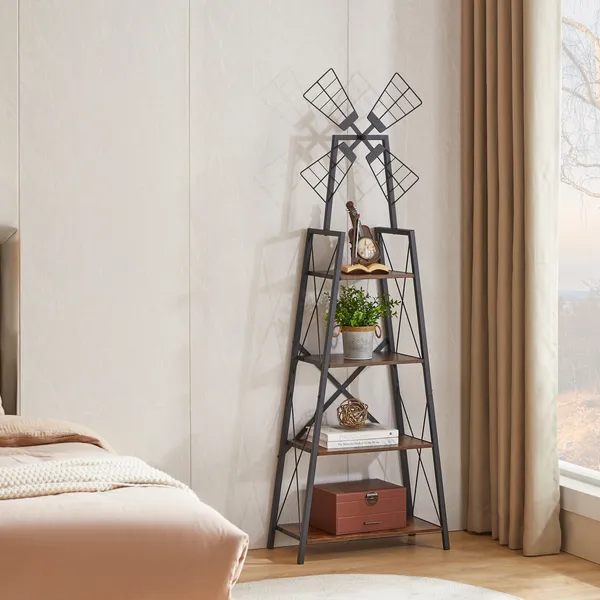 4-Tier Narrow Book Shelf, Bookcase For Home Office, Living Room, Bedroom, Kitchen, Rustic Brown And Black_voghion.com