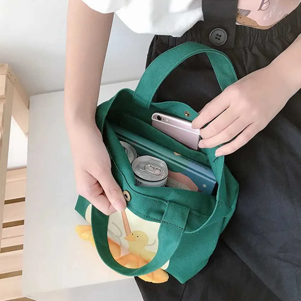 Neue warme Shopper süße Ente Papier Box Druck Casual Kai Baumwolle Canvas Einkaufstasche Y241109_voghion.com