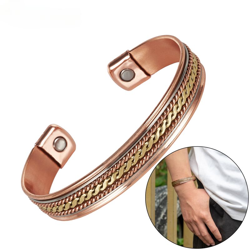Meathly Pure Copper Magnetic Bracelets Adjustable Cuff Twisted Bangles 12mm Wide Health Energy High Magnet Jewelry Men_voghion.com