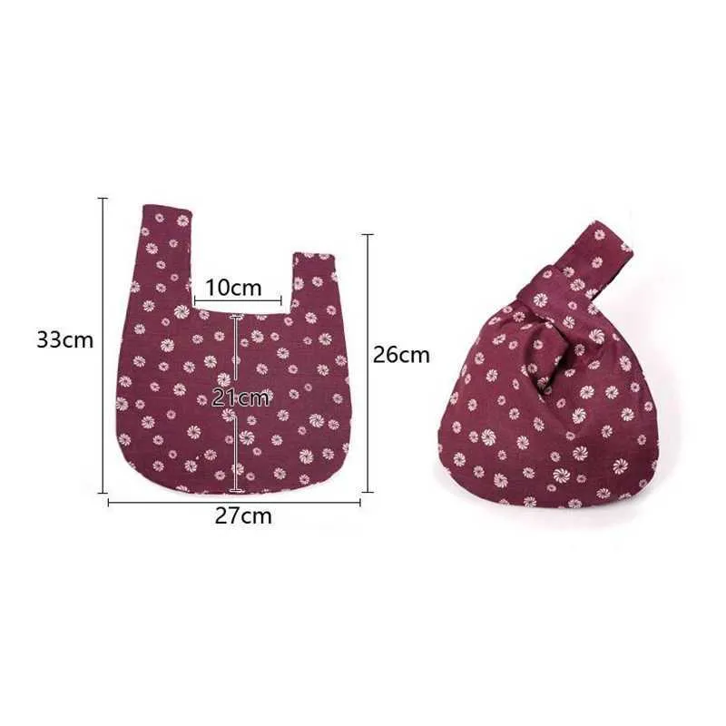 Japanese knot wrist handmade retro handbag portable mini printed wer bucket large capacity folding party bag Y241106_voghion.com