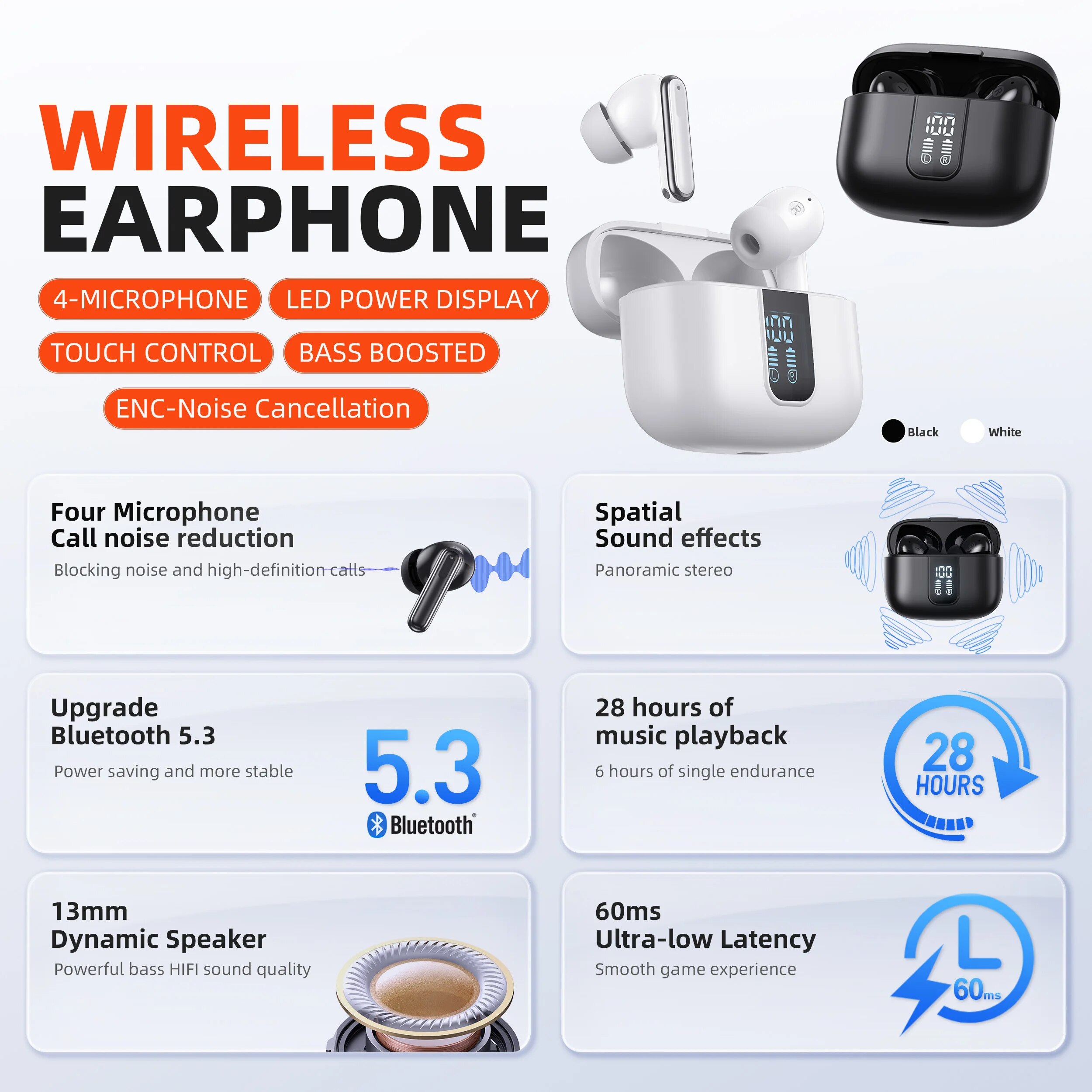 Qere e50 bluetooth høretelefoner, trådløse hifi in-ear hørebøffer_voghion.com
