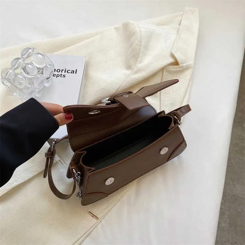 Borsa a tracolla con catena da donna in tinta unita, piccola borsa in pelle PU e portafoglio, vintage, marchio da donna, con patta, tracolla SG_voghion.com