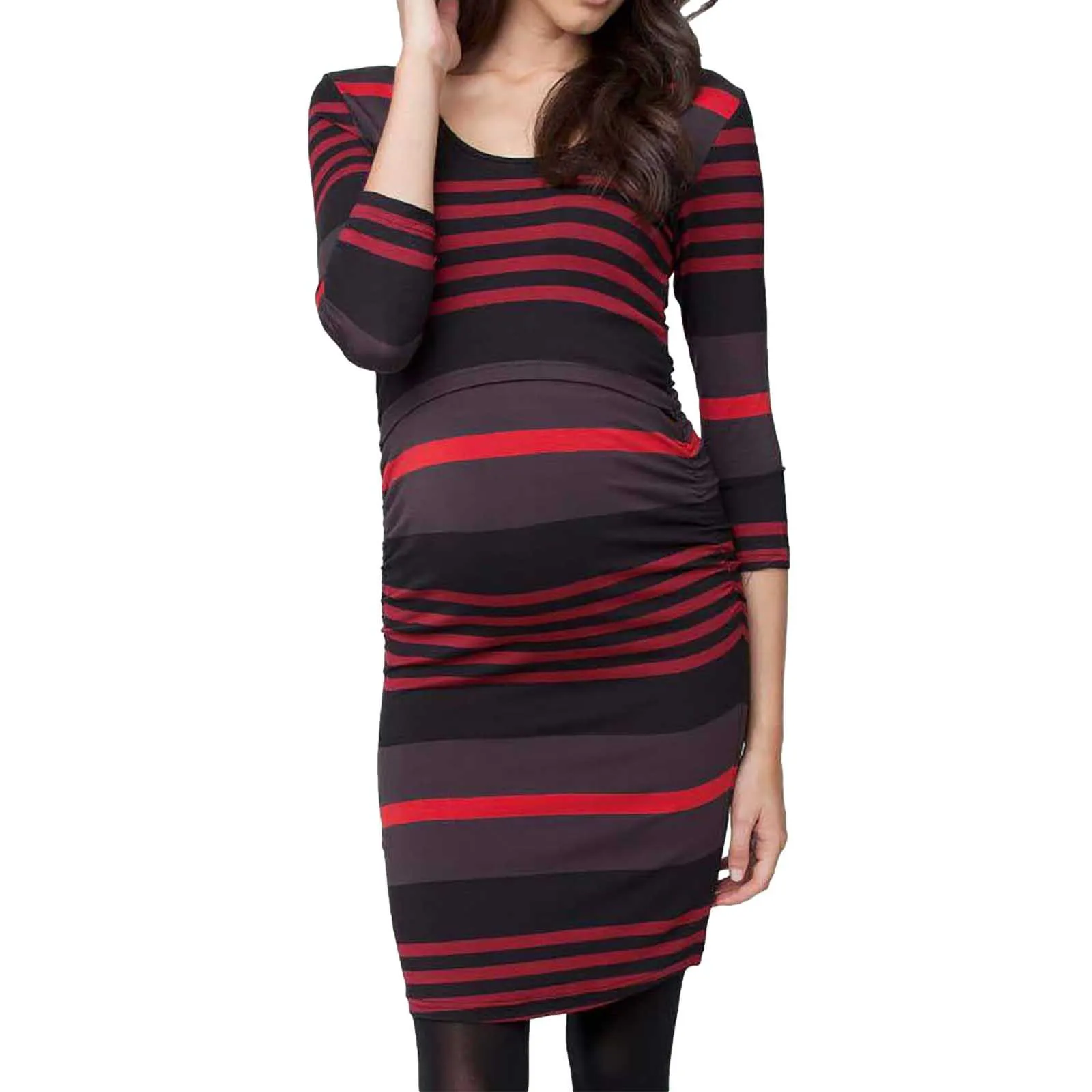 Umstandskleider 2024top Won Lässiges Langarm-Wickelkleid für Schwangere, Stillkleid, figurbetontes Schwangerschaftskleid_voghion.com