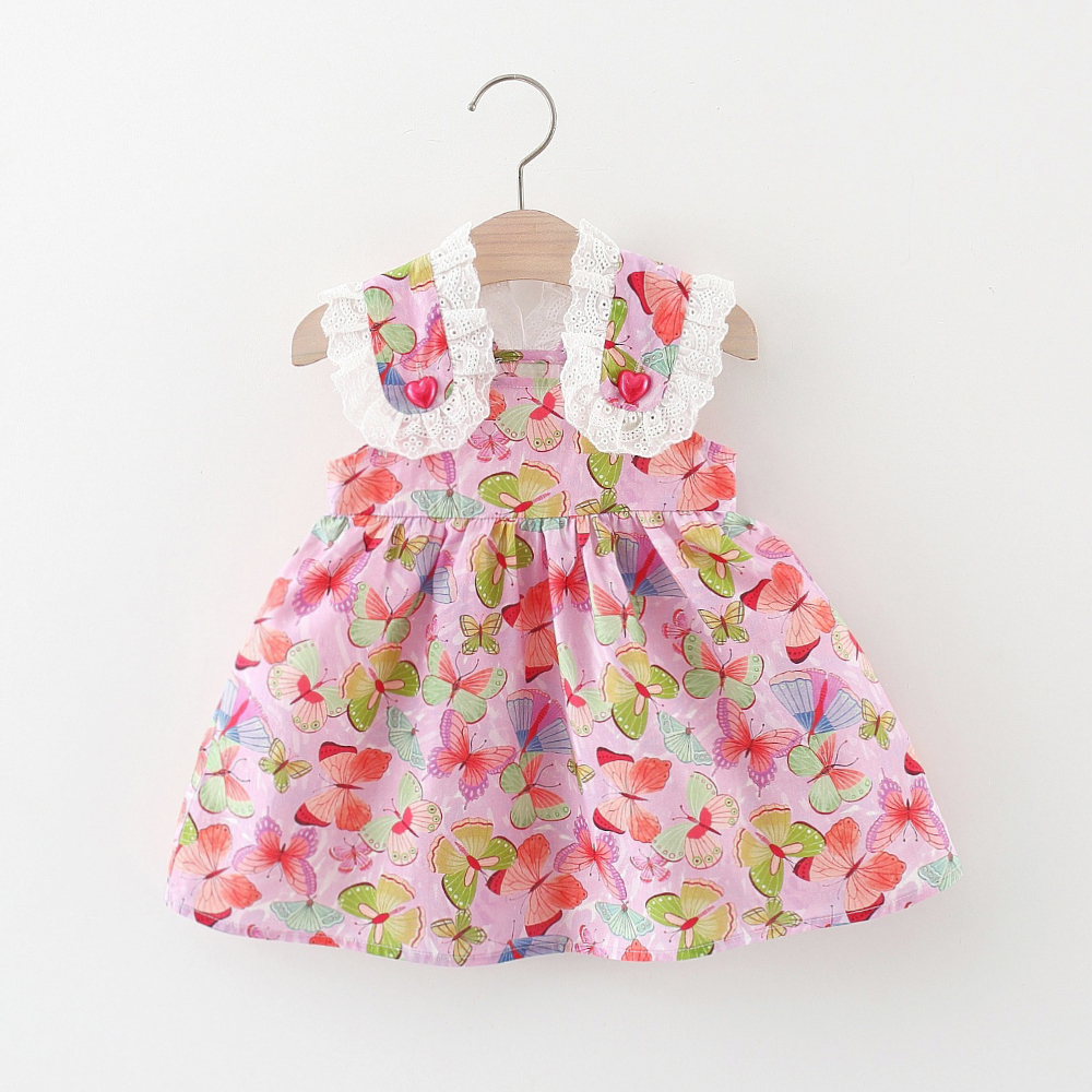 Vestito da neonata in cotone con stampa a farfalla in pizzo estivo_voghion.com