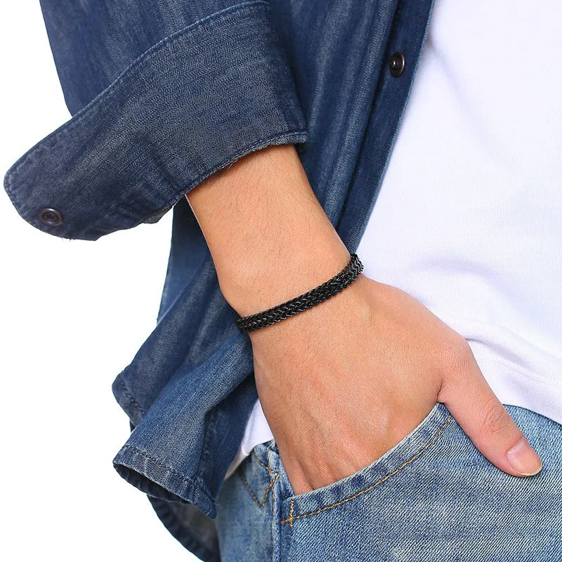 Braccialetti con ciondoli Tigrade da uomo in acciaio inossidabile, con catena intrecciata, colore argento/oro/nero_voghion.com