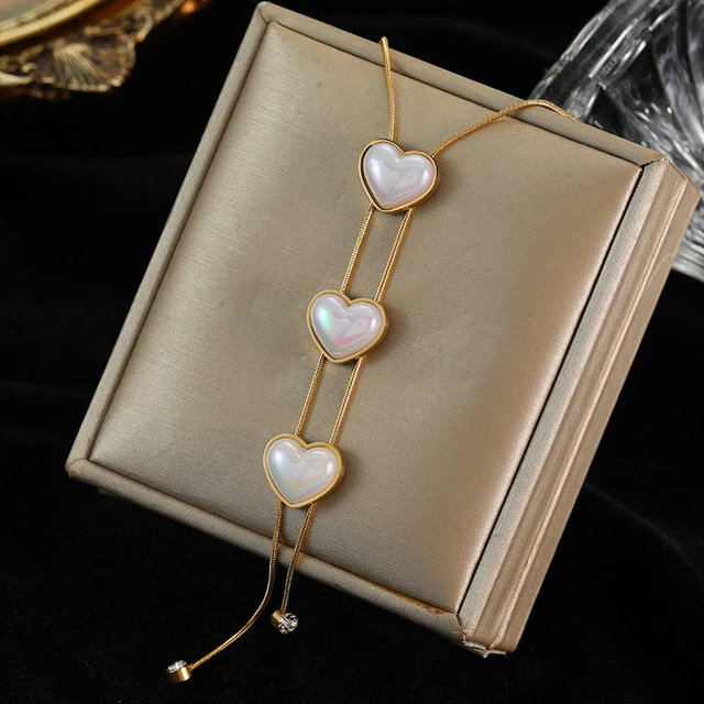 Hot Sales EILIECK 316L Edelstahl Häerz Perl Quasten Laang Anhänger Halskette Fir Fraen Moud Choker Kette Hals Bijouen Party_voghion.com