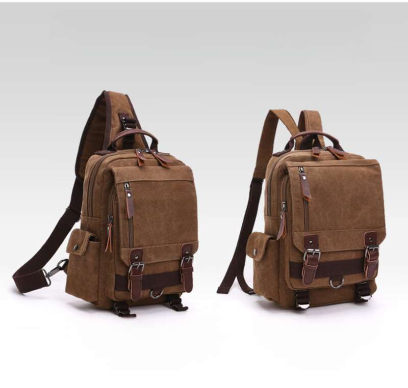 Zaino da viaggio in tela alla moda, diagonale, adatto per uomini e donne, singolo, doppio, a spalla._voghion.com
