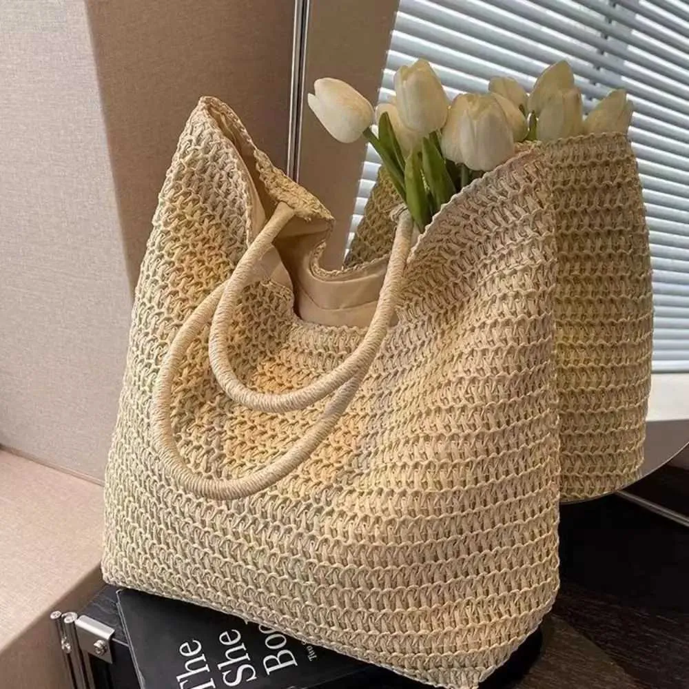 Wenhaitan vintage handmade woven Str shopping bag Bohen womens summer travel shoulder casual handbag Y241026_voghion.com