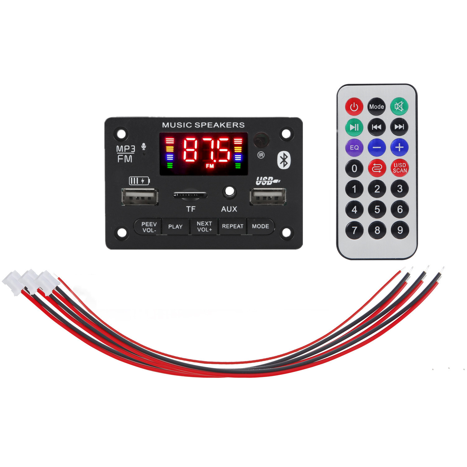mp3 bluetooth  WMA WAV Decoder Board 12V Wireless Audio Module Color screen AUX  USB  TF FM Auto Accessories Audio Modification_voghion.com