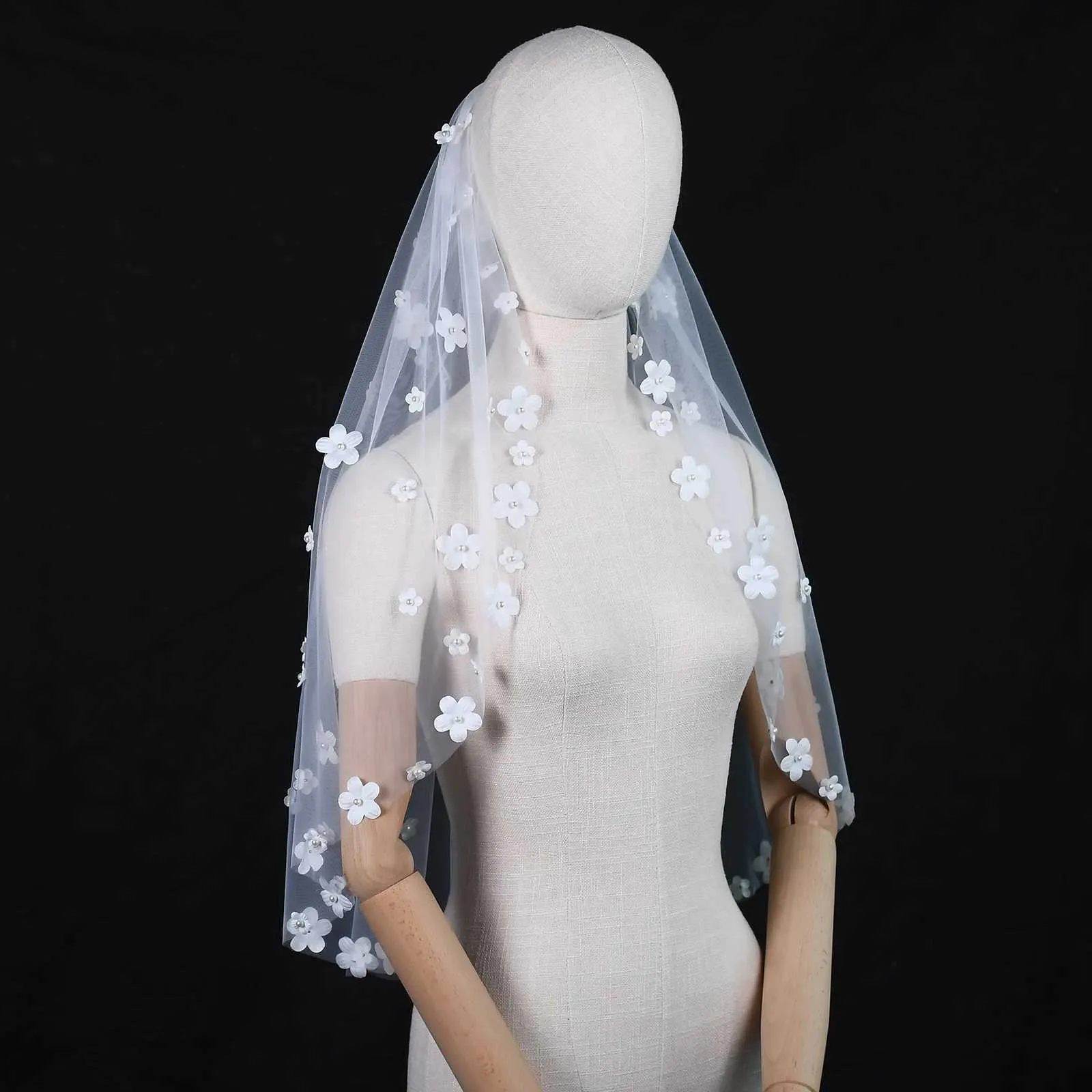 Bijoux de cheveux courts, fleurs 3D, couronne de communion, mini voile de mariée, accessoires pour enterrement de vie de jeune fille_voghion.com