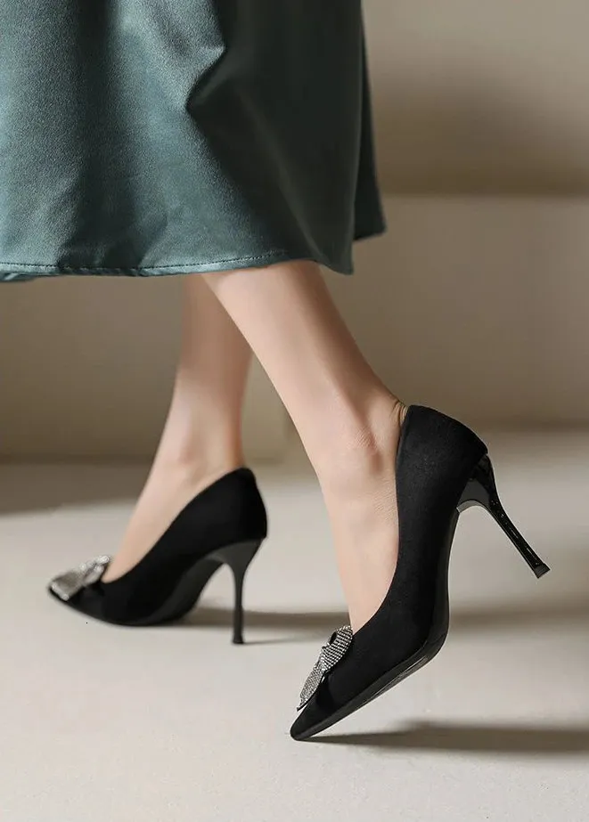 Scarpe da donna con tacco alto, estive, stiletto, per ufficio, nere, con punta a punta e fiocco, con tacco alla moda_voghion.com