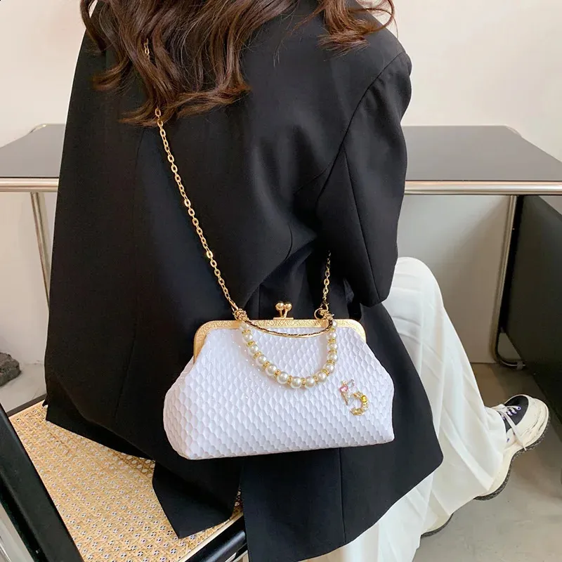 Sacs à bandoulière en argent doré pour femmes, pochette de soirée en perles, chaîne, clip, sacs à main de fête 240821_voghion.com