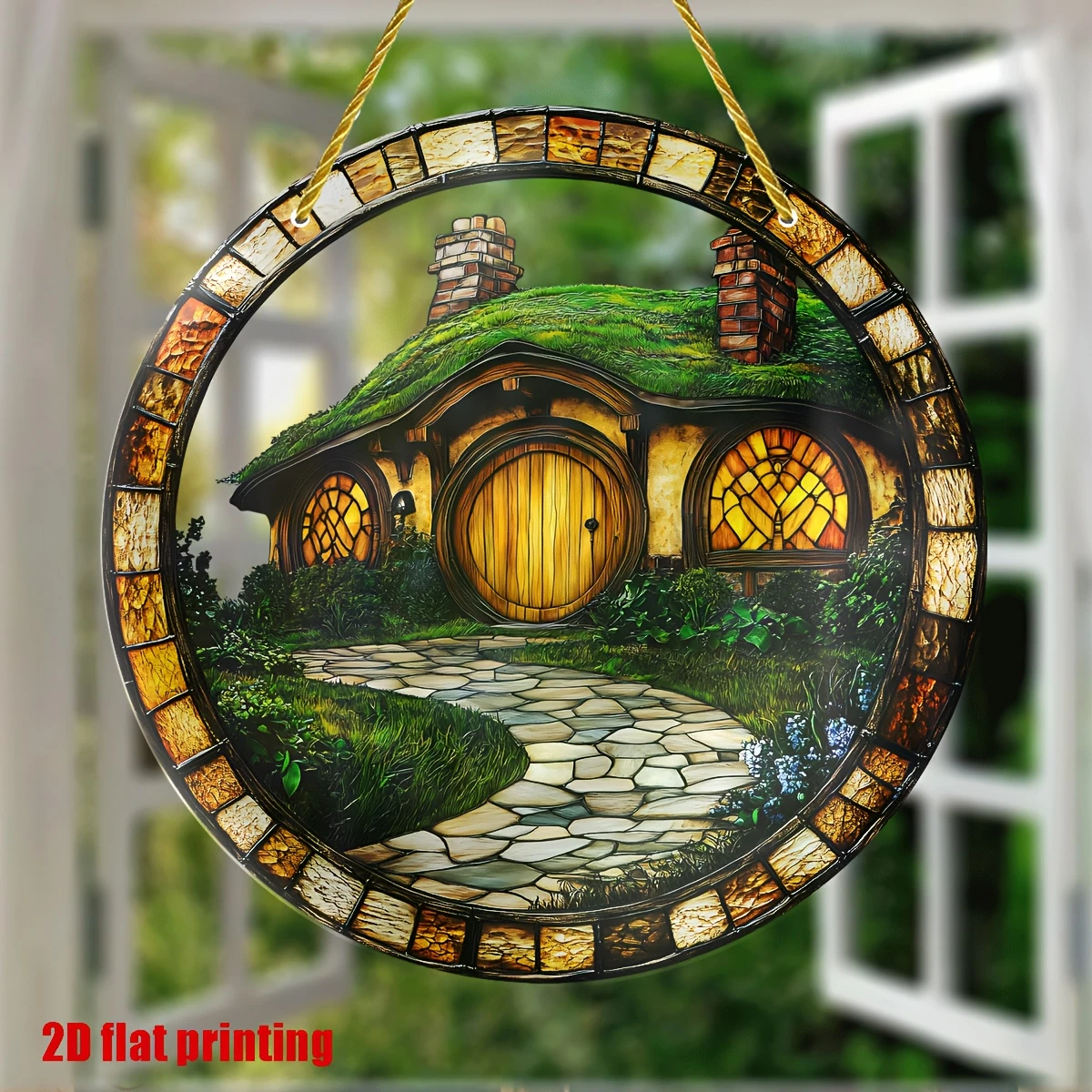 "2,4 x 2,4 cm Shire Cottage akryl solfångare - rustik sagokonst för fönster, vardagsrum, veranda och trädgård. Perfekt inflyttningspresent med fantasifull charm._voghion.com