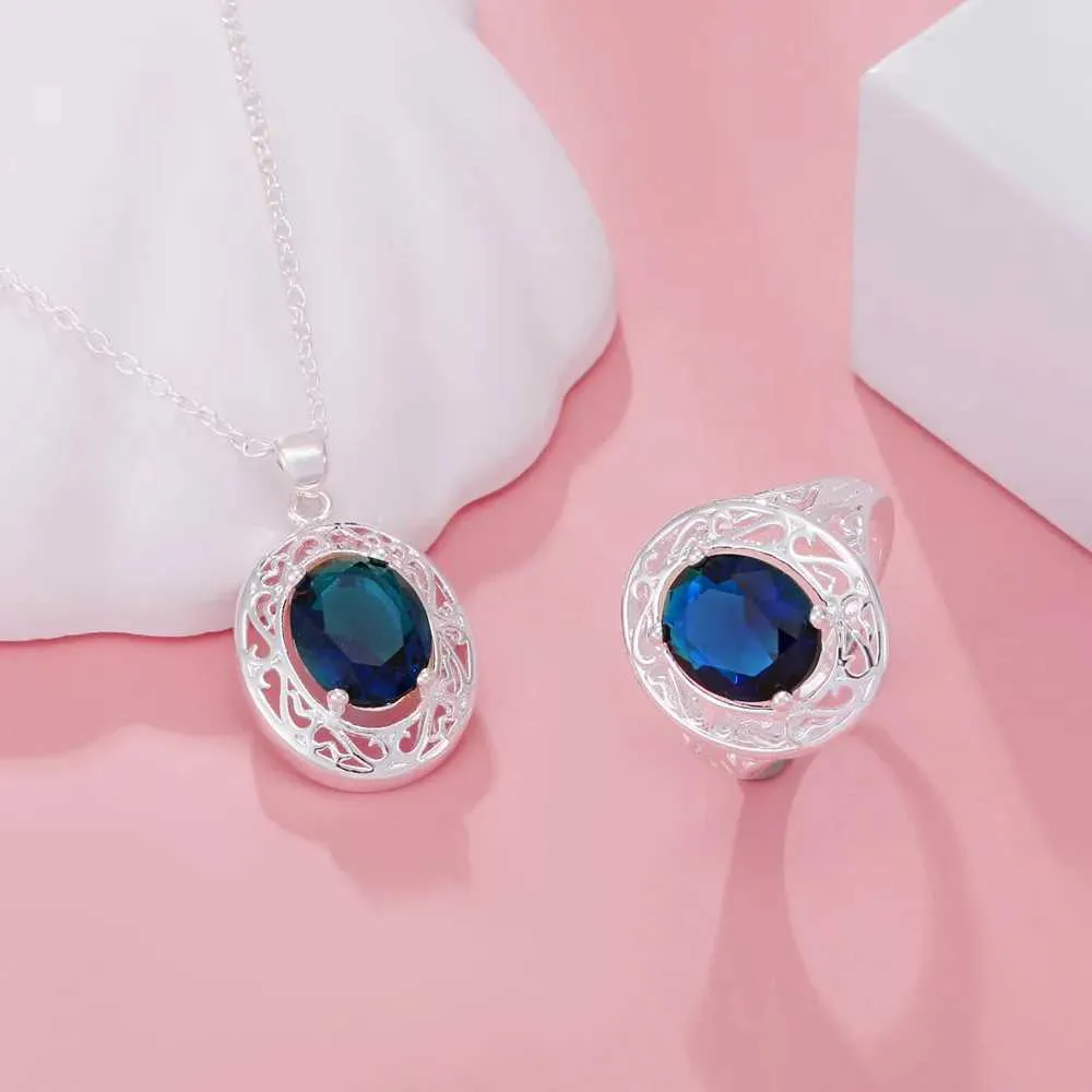 Hääkorusetit JewelryTop Sterling Sier Elegant Blue Crystal Kaulakorut Sormukset Naisille Muoti Juhlalahja H240504_voghion.com