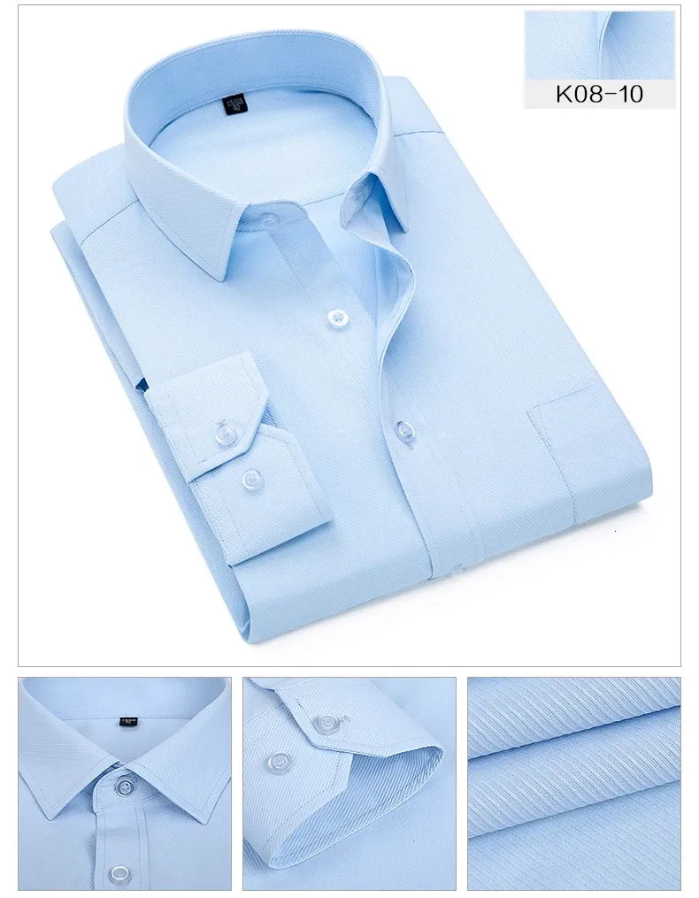 Plus Size S to 8xl formal for men striped long sleeved non-iron slim fit dress shirts Solid Twill Social Man's Clothing_voghion.com