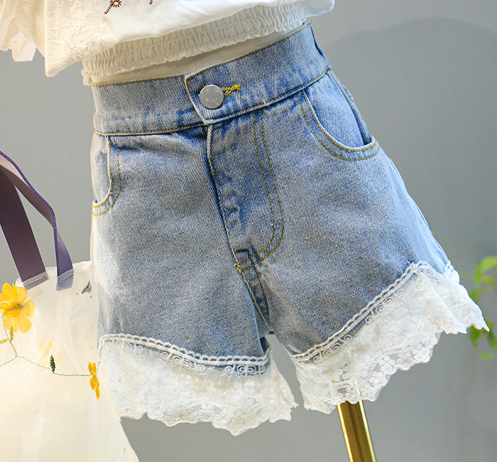 Mama & Copii haine copii vara nou fete costum top brodat la modă plus costum pantaloni scurți din denim_voghion.com