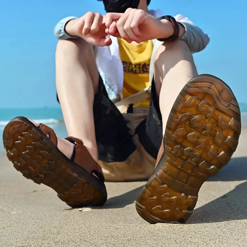 Comfortable Genuine Leather Men Sandals For Outdoor Hiking Summer_voghion.com
