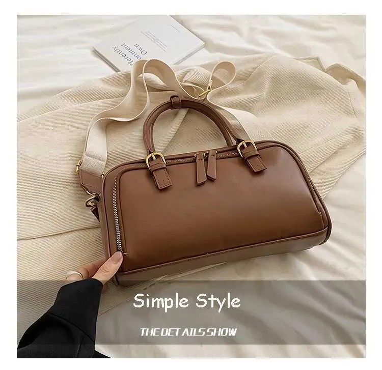 Vintage Handbags for Women Solid Pu Leather s Large Capacity Female Commute Wide Strap Crossbody Packs 2024 NewC241212_voghion.com
