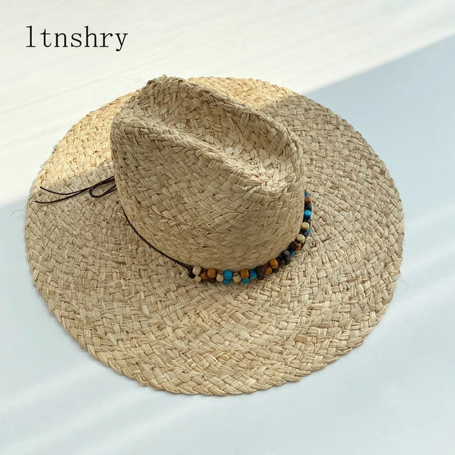 Hot Sale 2024 New Women Wide Brim Sun Protection Beach Ribbon Bowknot Straw Cap Casual Ladies Flat Top Panama Hat jazz cap_voghion.com