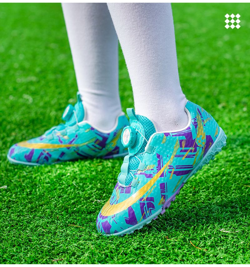 2024 Neue Fußballschuhe Mädchen Jungen TF-Shattered Nails für Kinder in Rosa mit Klettverschluss und Drehknopf_voghion.com