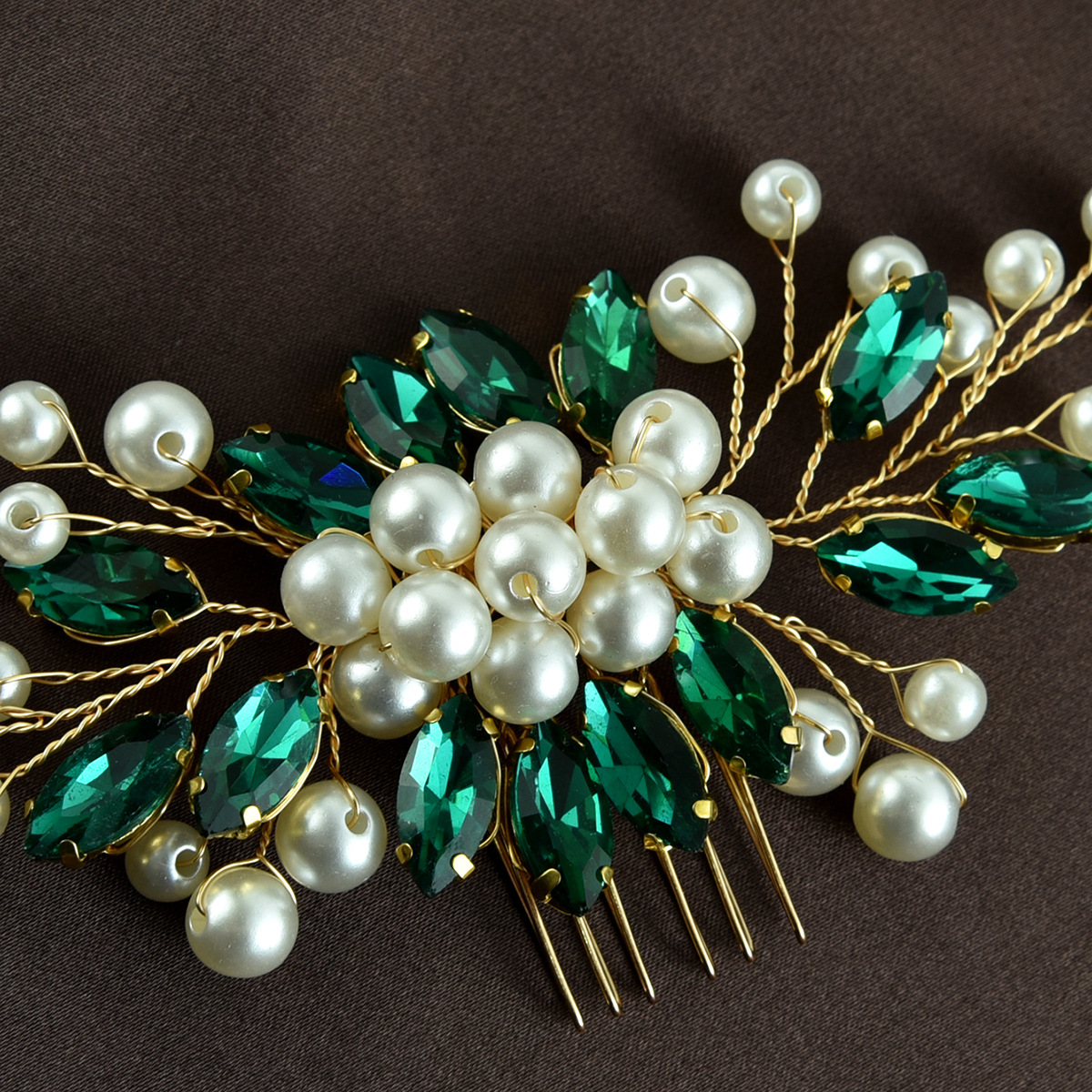 Bridal Wedding Handmade Hair Accessories Pearl Rhinestone Marquise Glass Hair Comb Insert Hair Accessories European and American Cross-Border_voghion.com