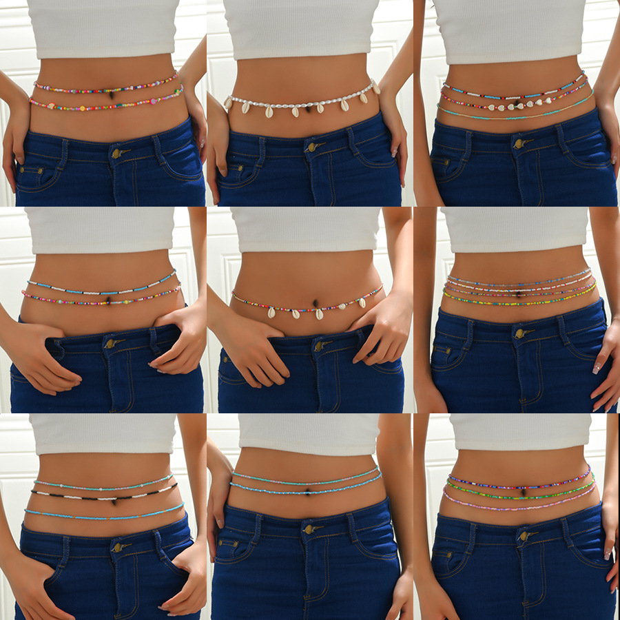 Jewelry Bohemian shell tassel waist ethnic style rice bead beaded adjustable body chain_voghion.com