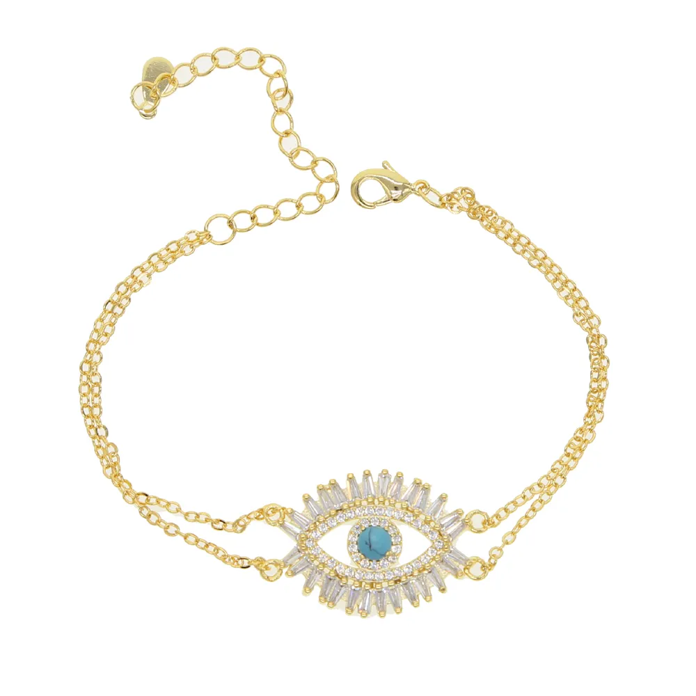 Trendy Gold Plated Turkish Necklace Lucky Girl Gift Baguette Cubic Zirconia Turquoise Geomstone Top Quality Evil Eye_voghion.com