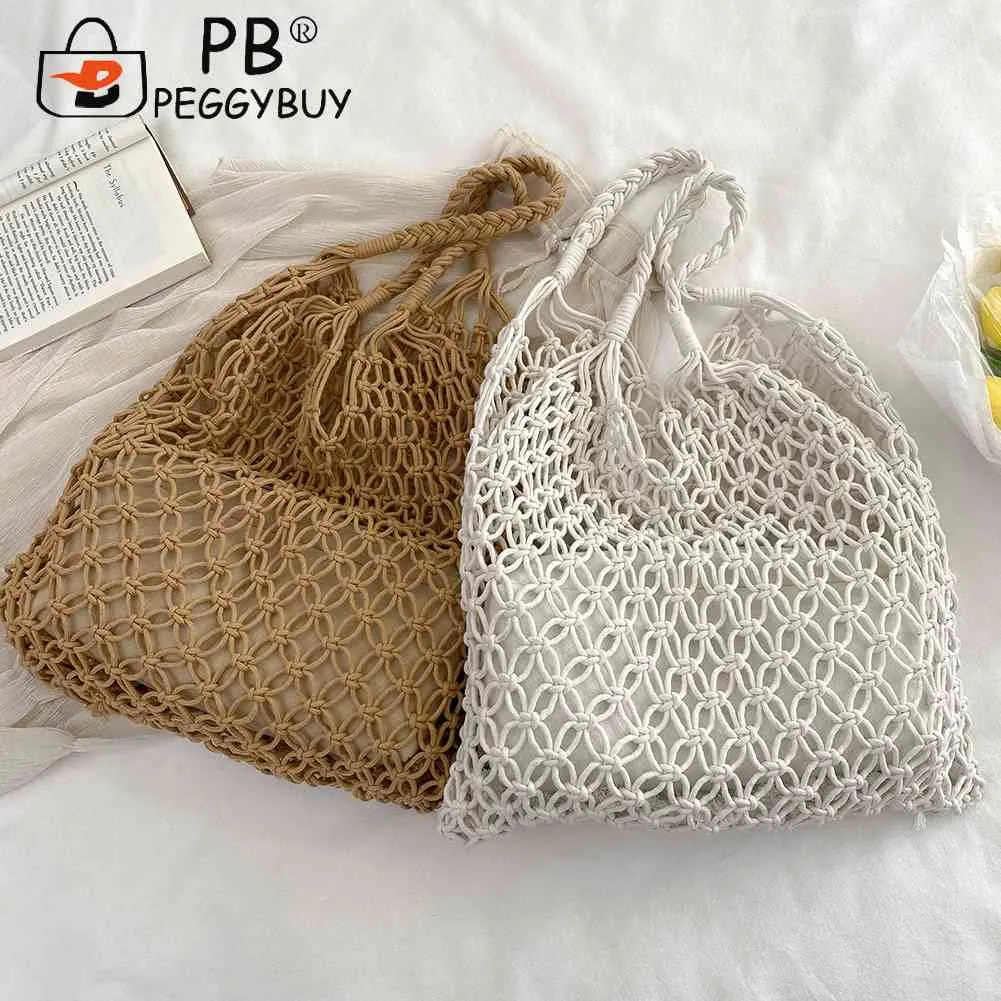 Borsa a tracolla leggera estiva alla moda in rete traforata da donna, in tessuto intrecciato, di alta qualità, grande, per la spiaggia delle donne_voghion.com