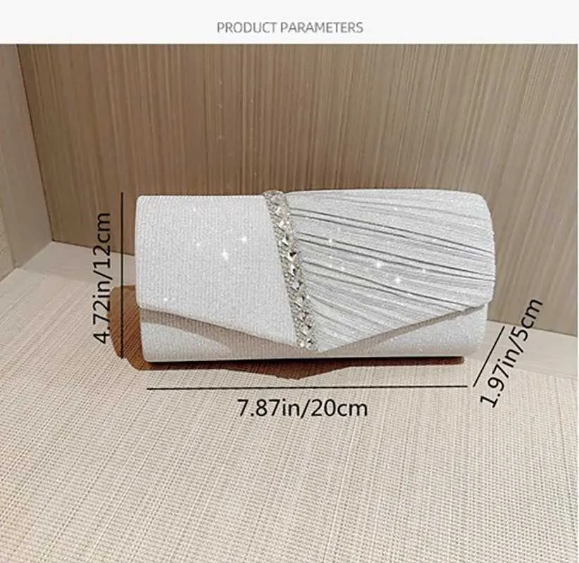 Pochette da sera da donna con tracolla a catena diagonale in pietra renana lucida, con lettera, per banchetto, 2024 Y241019_voghion.com