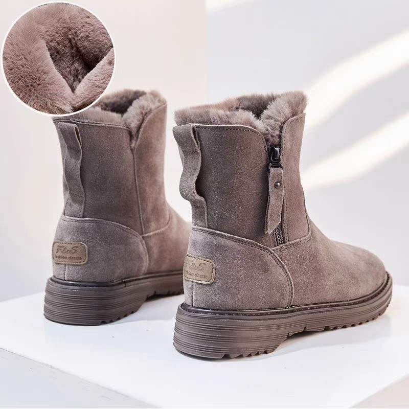2024 neue Schneestiefel, mittelhohe, dicke, warme Baumwollschuhe aus Plüsch, vielseitige Damenschuhe_voghion.com