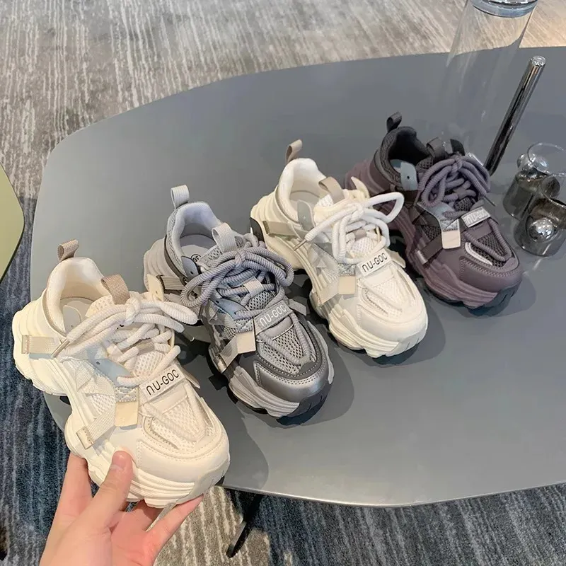 Dames Chunky Sneakers Lente Ademend Mesh Platform Sport Vrouw Mode Veterschoenen Dikke Zool Casual Schoenen Mujer 240618_voghion.com