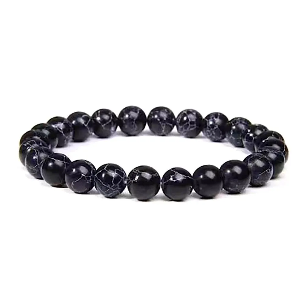Unisex Beaded Bracelet Black Stone Temperament Style 8mm Wide_voghion.com
