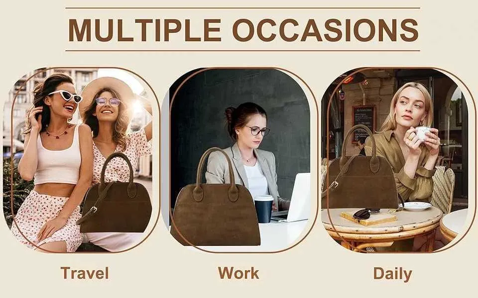 Women Womens Brown Suede Purse Vintage Top Handle BagFashion Shoulder Satchel Bag for Office TravelC241217_voghion.com