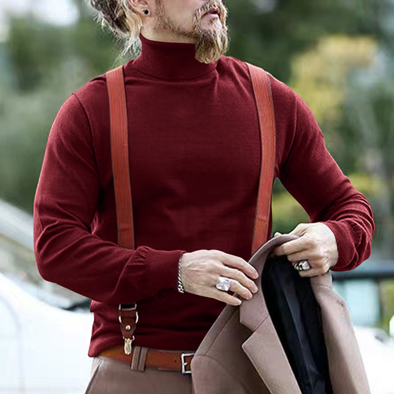 Maglione a collo alto in cotone da uomo, casual, tinta unita, autunno inverno 2023_voghion.com