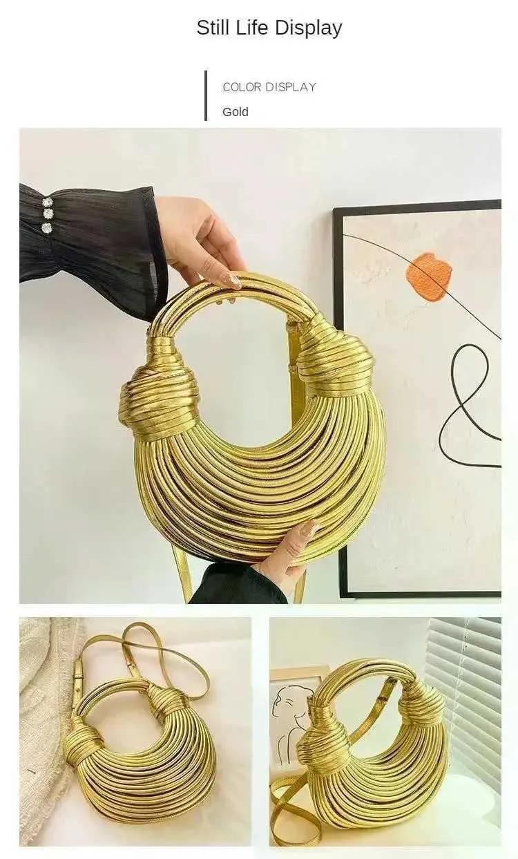 Naiste käekotid 2024. aastal, uued kuldses disainibrändi käsitsi kootud nuudlikotid, köiega sõlmitud, tõmmatud hulkur-sier õhtukotid_voghion.com