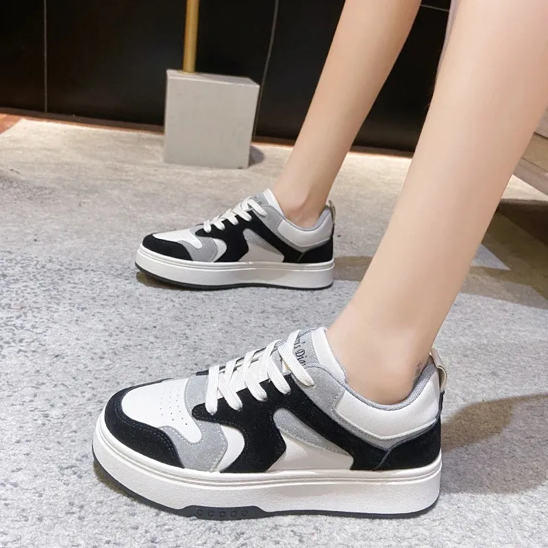 Lapos futócipő platform cipők nyári tavaszi hétköznapi bőr női sportcipő vastag fekete 240809_voghion.com