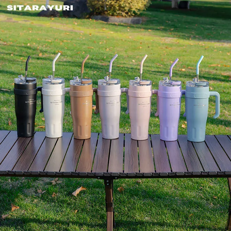 Mugs SLarge Capacity Handle High Appearance Level Stainless Steel Office Light Thermal Insulation Cold Straw Cup Q241022_voghion.com