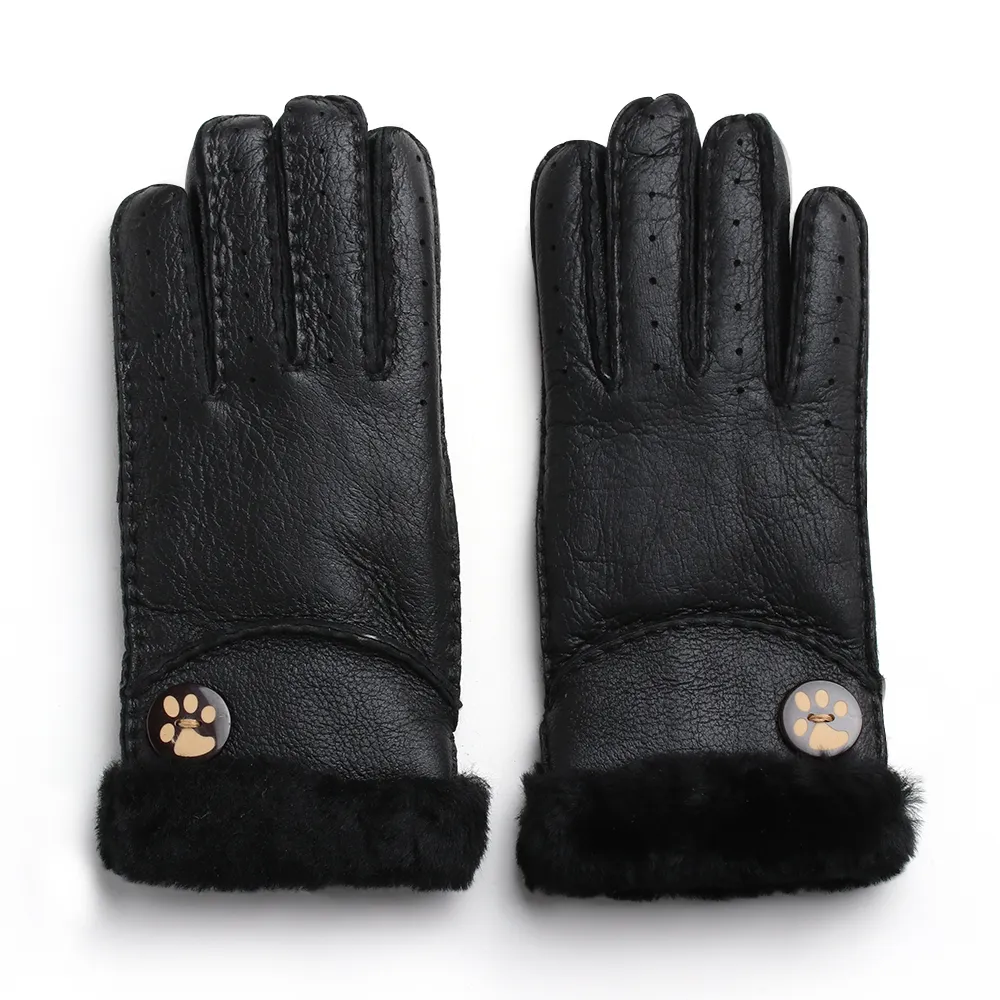 Moda-1 par de luvas femininas quentes de inverno com um dedo espesso, respiráveis, de pele de carneiro, costuradas à mão, 6 cores_voghion.com