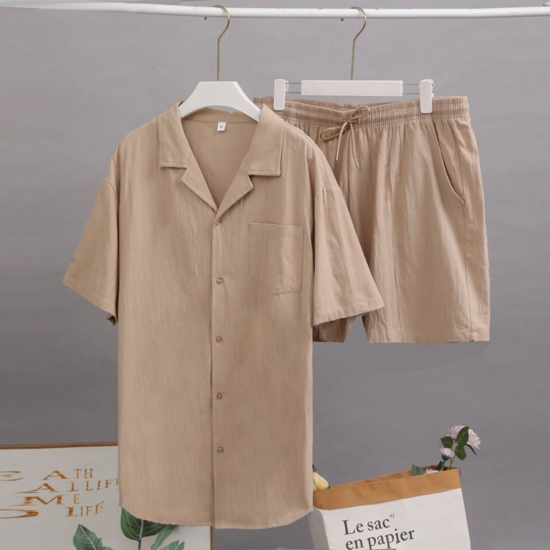 Abbigliamento da uomo 2024 nuova camicia a maniche corte set camicia cardigan in lino e cotone casual allentato estivo all'ingrosso_voghion.com