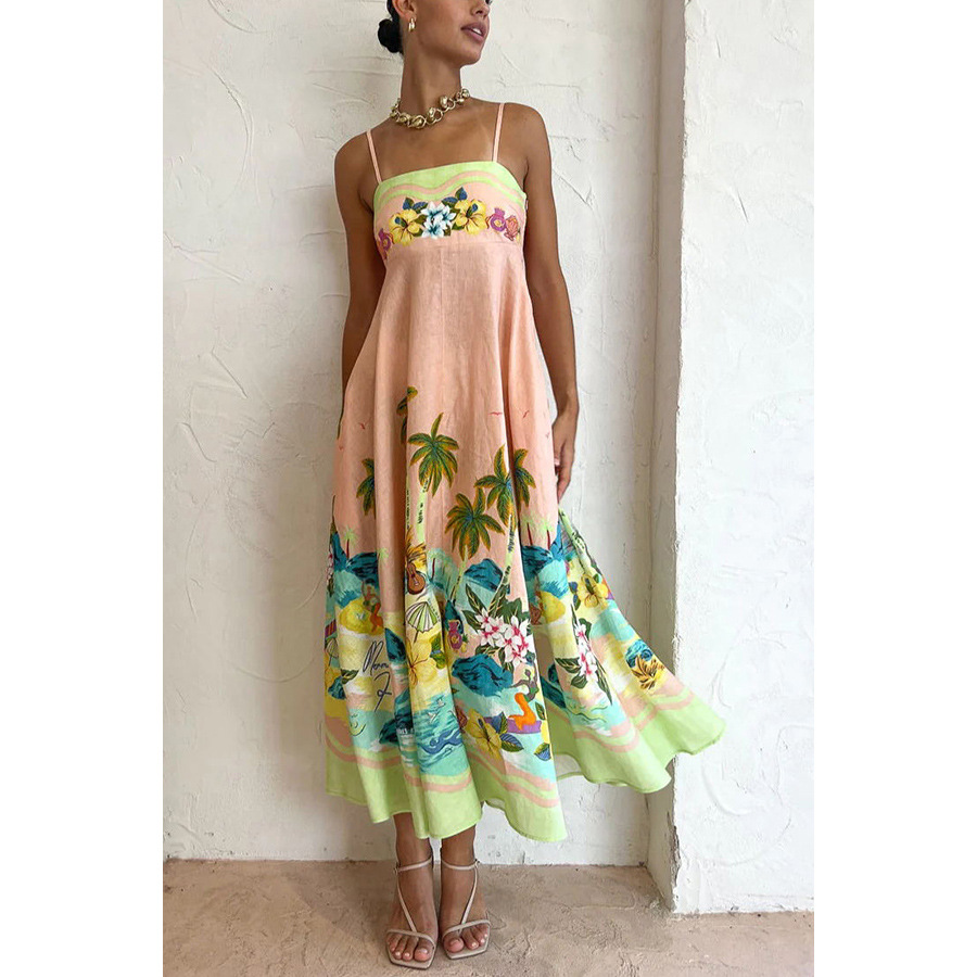 Women's Clothing  Halter print casual loose high-waisted dress_voghion.com